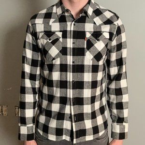Medium - Levi's Classic Fit Button Down Flannel Shirt, Black/White, Worker
